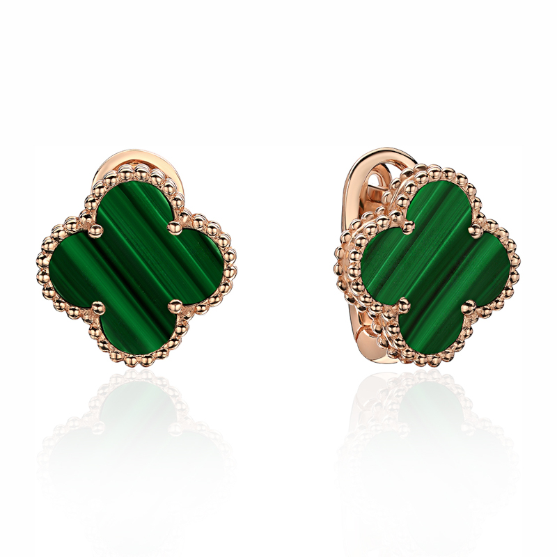 Серьги из красного золота 585 пробы с малахитом 01С4114170-2