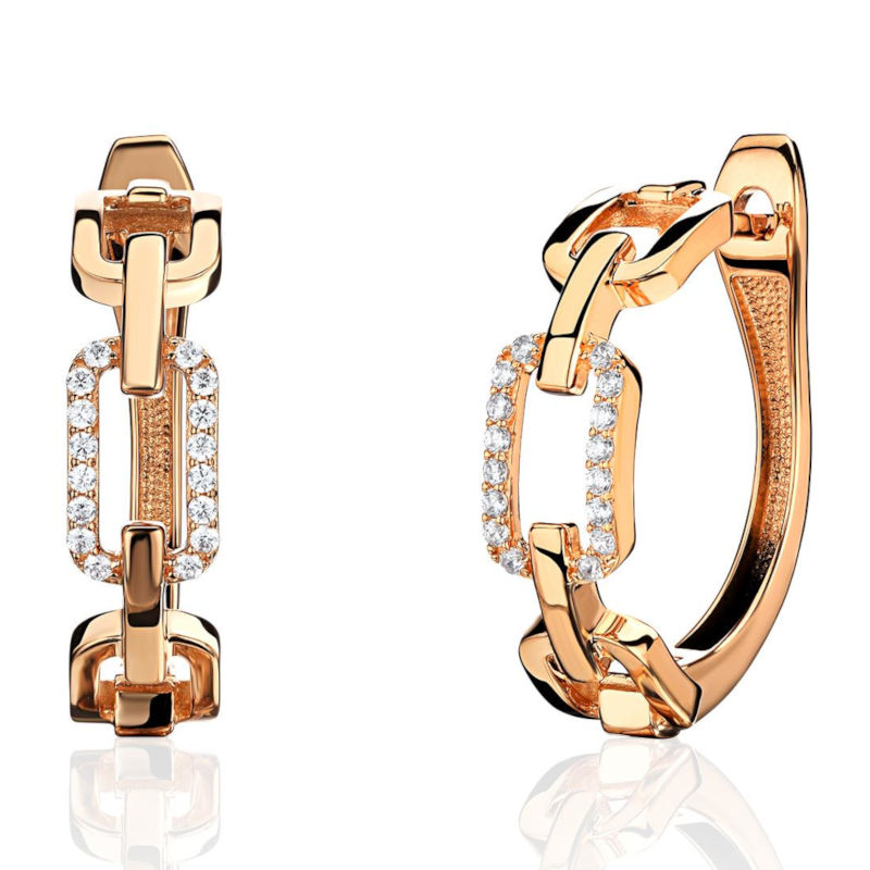 Серьги из красного золота 585 пробы с фианитами 01С1115176
