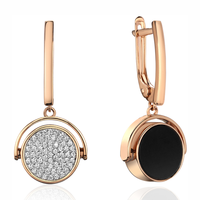 Серьги из красного золота 585 пробы с агатами и фианитами 01С4115070-1