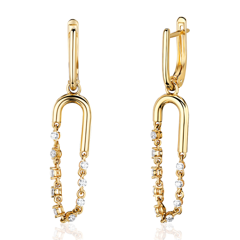 Серьги из желтого золота 585 пробы с фианитами 01С1316819Р