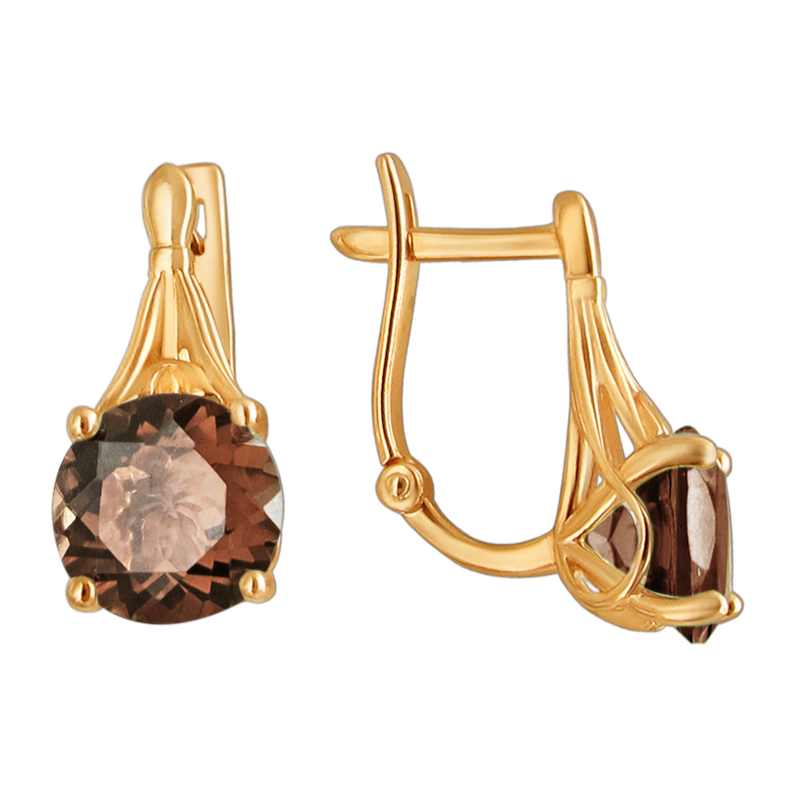Серьги из красного золота 585 пробы с раух-топазами 01С3111602-3