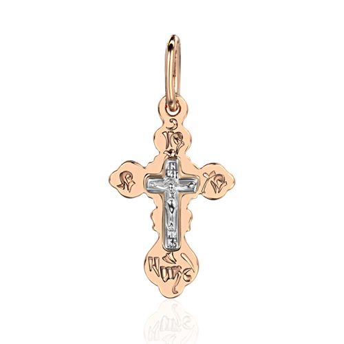 Крест нательный из двух цветов золота 585 пробы без вставок 01Р760750