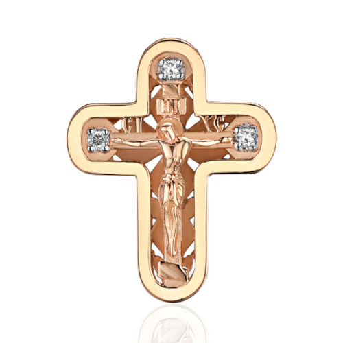 Подвеска "Крест" из красного золота 585 пробы с бриллиантами 01Р611142Р