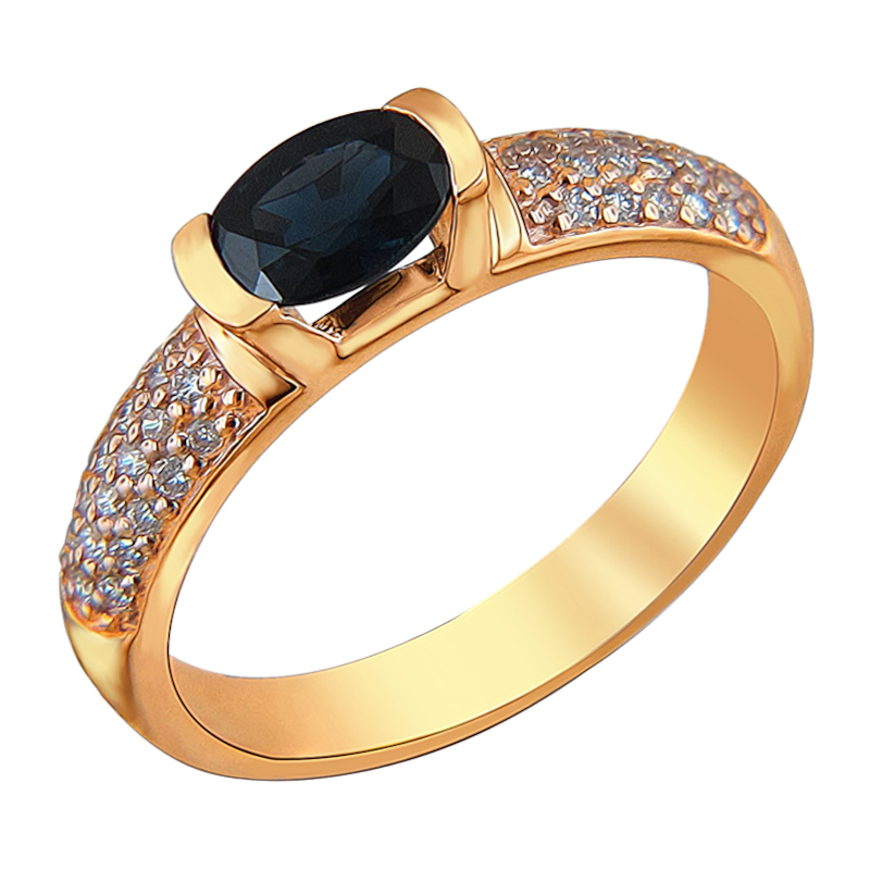 Кольцо из красного золота 585 пробы с сапфиром и бриллиантами 01К612813-2