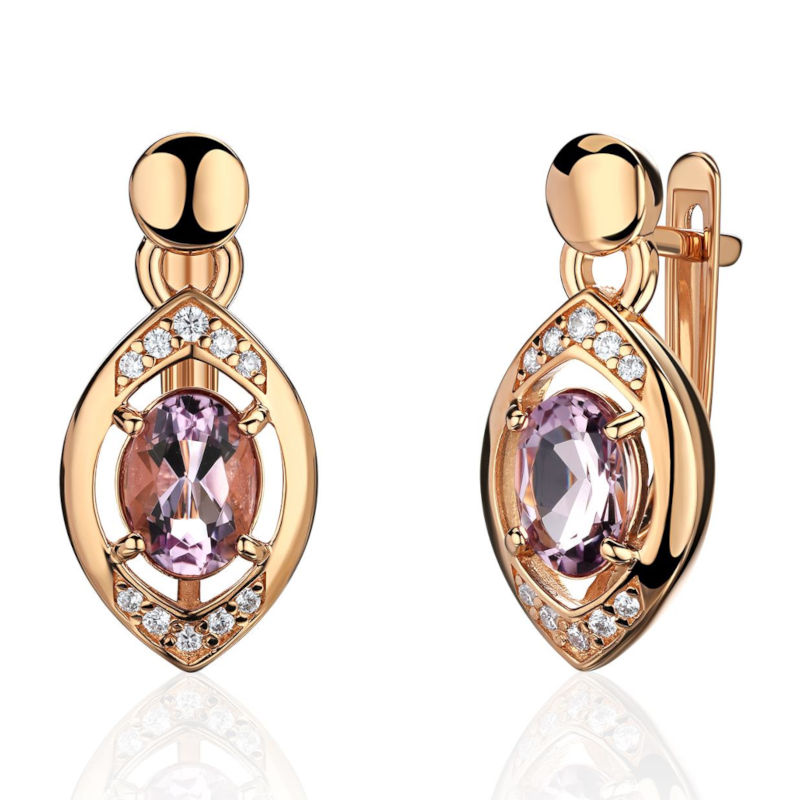Серьги из красного золота 585 пробы с аметистами и фианитами 01С3115350-3