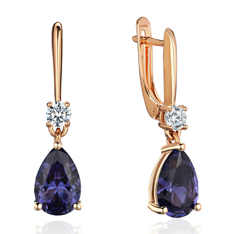 Серьги из красного золота 585 пробы с наноситал танзанитом и фианитами 01С2115337-3