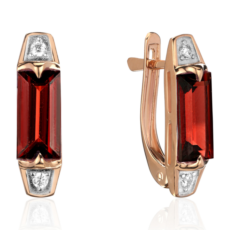 Серьги из красного золота 585 пробы с гранатами и фианитами 01С3115466Р-2
