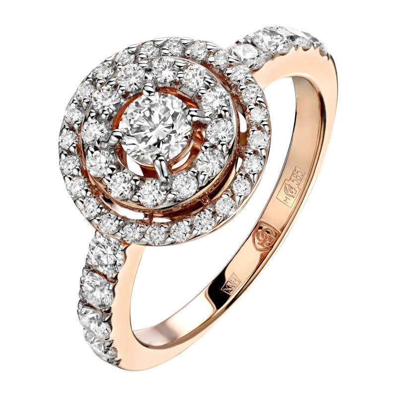 Кольцо из красного золота 585 пробы с бриллиантами 01К615361