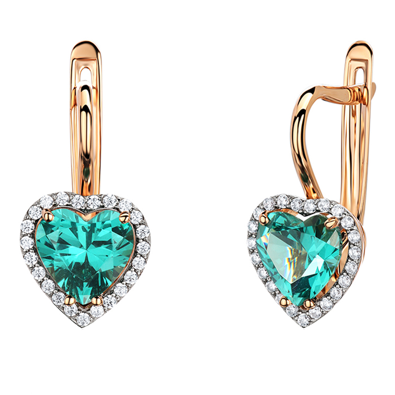 Серьги из красного золота 585 пробы с наноситал турмалином и фианитами 01С2115343Р-1