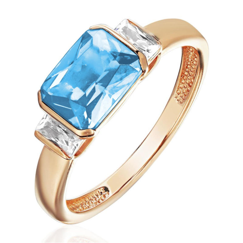 Кольцо из красного золота 585 пробы с топазом и фианитами 01К3115432-2