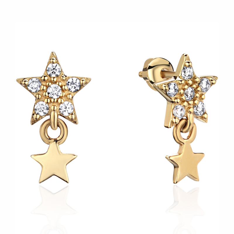 Серьга одиночная из желтого золота 585 пробы с фианитами 01С1316224