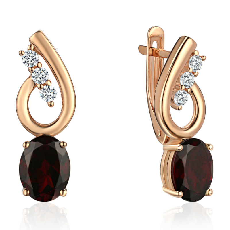 Серьги из красного золота 585 пробы с гранатами и фианитами 01С3115339-2