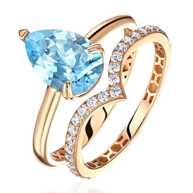 Кольцо из красного золота 585 пробы с топазом 01К3115892-1