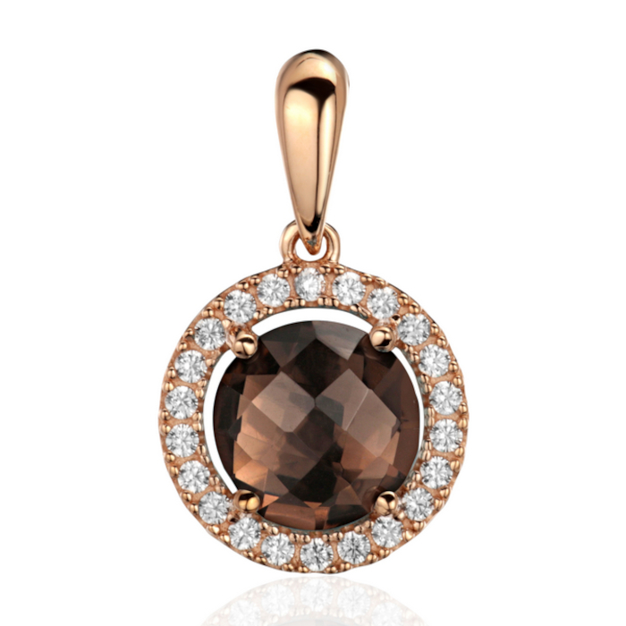 Подвеска из красного золота 585 пробы с раух-топазом и фианитами 01П3115411-1