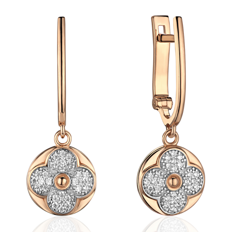 Серьги из красного золота 585 пробы с фианитами 01С1116675Р