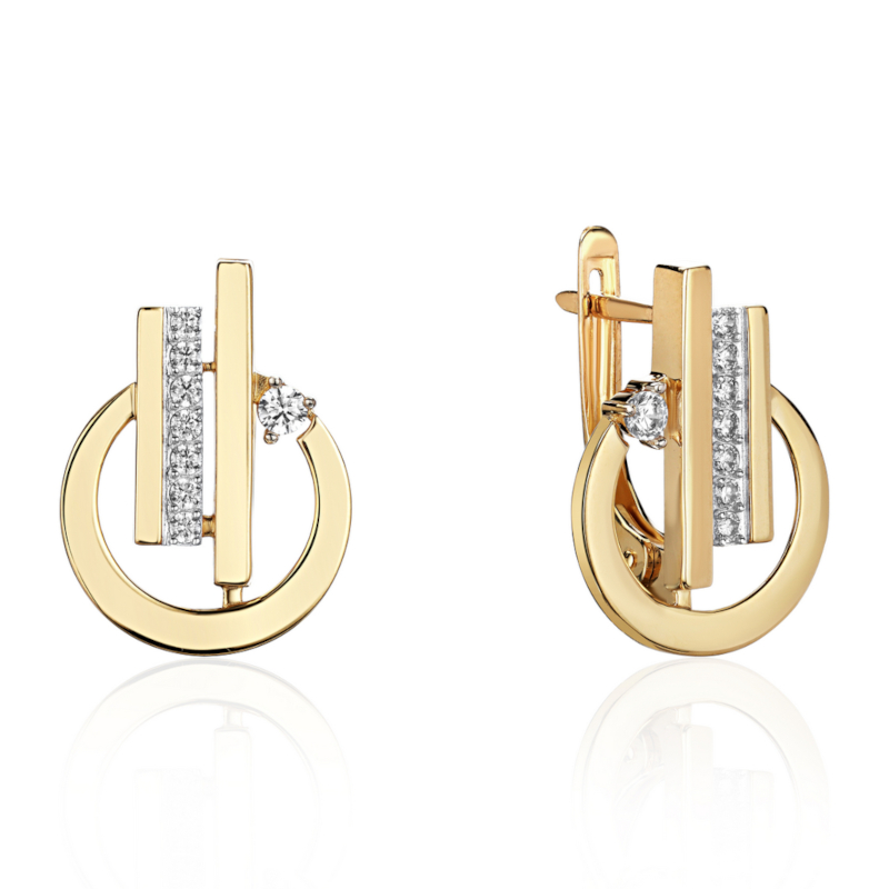Серьги из желтого золота 585 пробы с фианитами 01С1316095Р