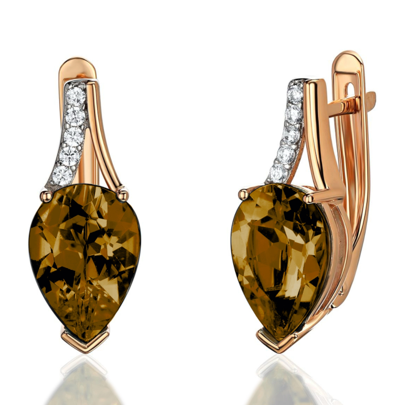 Серьги из красного золота 585 пробы с раух-топазами и фианитами 01С3115465Р-4