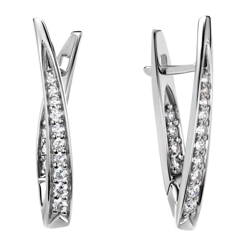 Серьги из белого золота 585 пробы с фианитами 01С122211