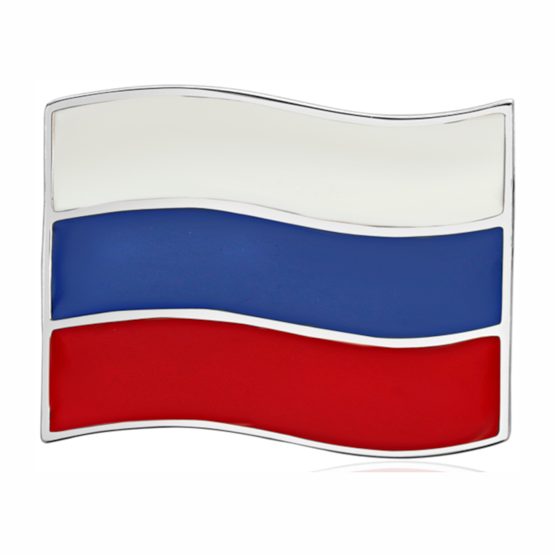 Брошь "Флаг России" из белого золота 585 пробы с эмалью 01В020128Э