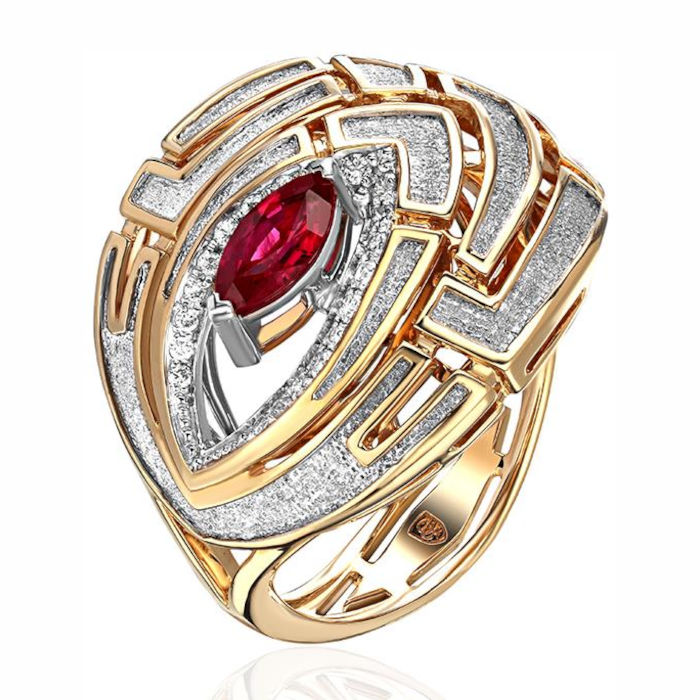 Кольцо из комбинированного золота 585 пробы с рубином и бриллиантами 01К6613141Ж-2ПЛ