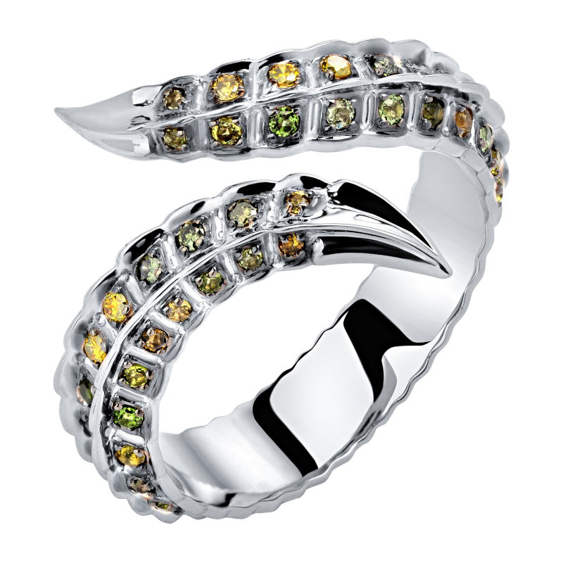 Кольцо из белого золота 585 пробы с турмалинами и бриллиантами 01К6213336-1