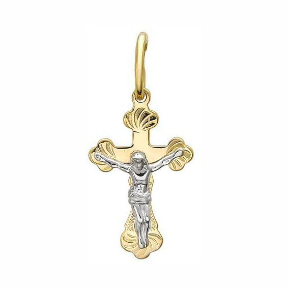 Крест нательный из двух цветов золота 585 пробы без вставок 01Р760589Ж Крест нательный из двух цветов золота 585 пробы без вставок 01Р760589Ж