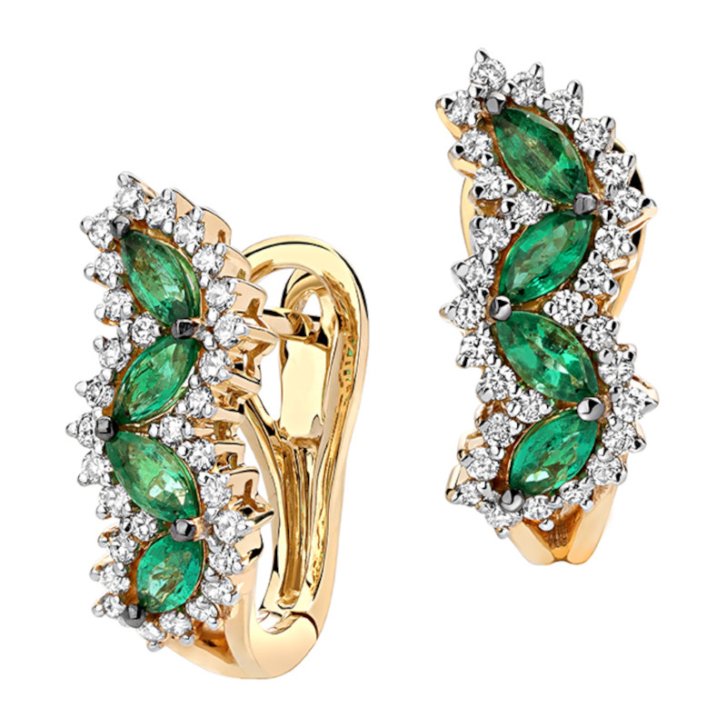 Серьги из желтого золота 585 пробы с изумрудами и бриллиантами 01С6313217-3