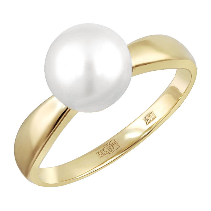 Кольцо из желтого золота 585 пробы с жемчугом 01К3312014-1