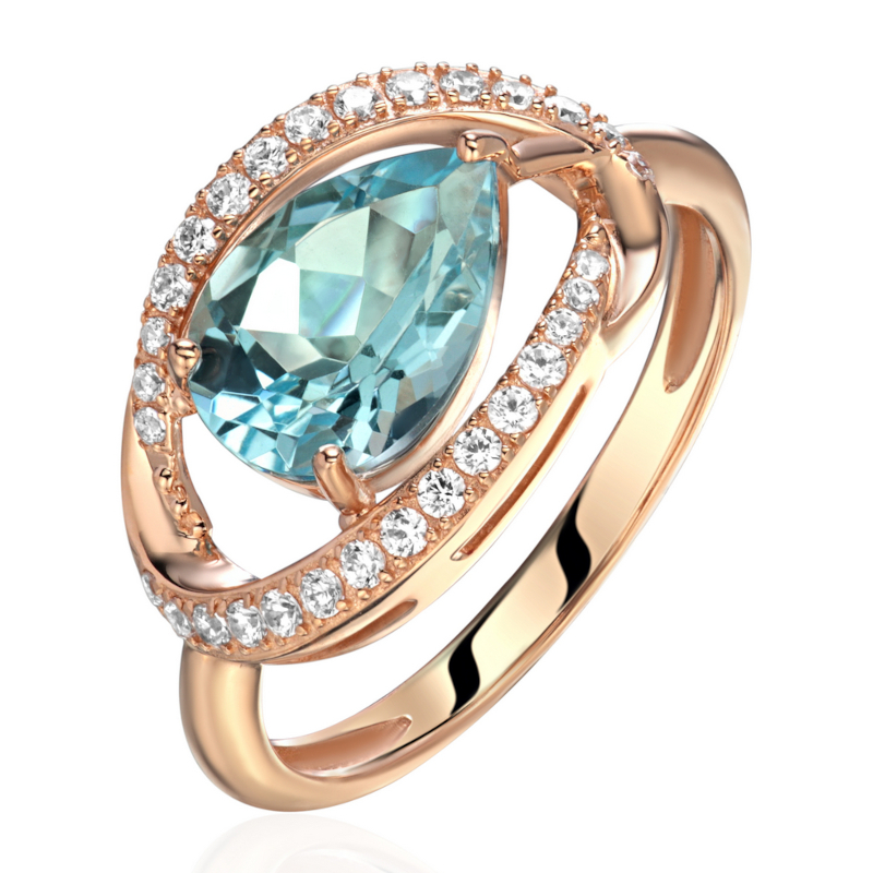 Кольцо из красного золота 585 пробы с топазом и фианитами 01К3116629-1