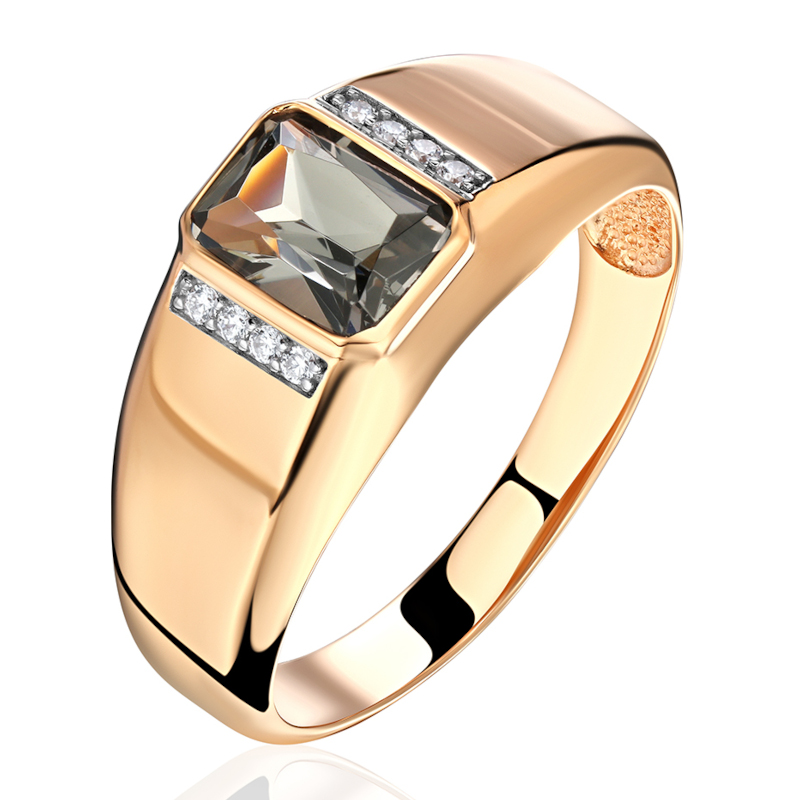 Кольцо из красного золота 585 пробы с кварцем и фианитами 01К2115364Р-1