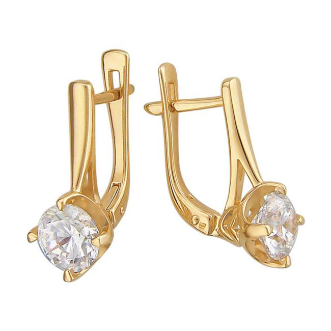 Серьги из желтого золота 585 пробы с фианитами 01С139398