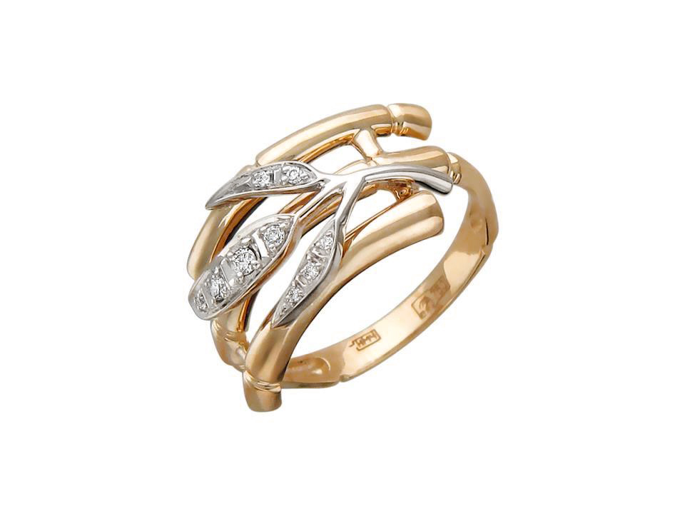 Кольцо из комбинированного золота 585 пробы с фианитами 01К166220