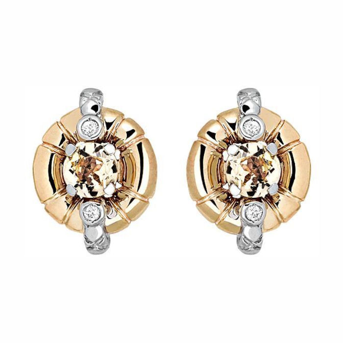 Серьги из комбинированного золота 585 пробы с бриллиантами и гелиодорами 01С669792Ж-2
