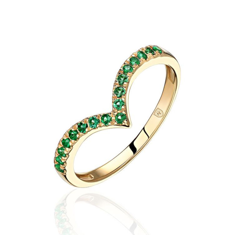 Кольцо из желтого золота 585 пробы с изумрудами 01К5316631-1