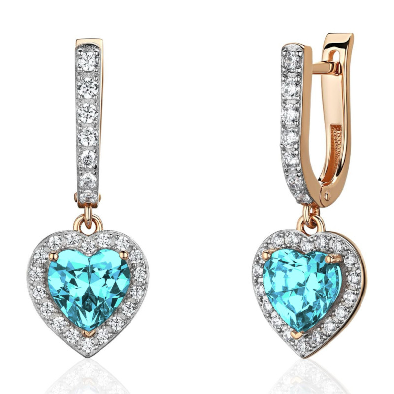 Серьги из красного золота 585 пробы с наноситал турмалином и фианитами 01С2115439Р-4