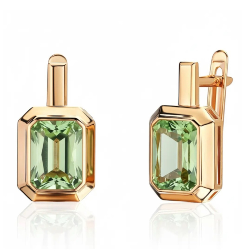 Серьги из красного золота 585 пробы с празиолитами 01С3116533-2