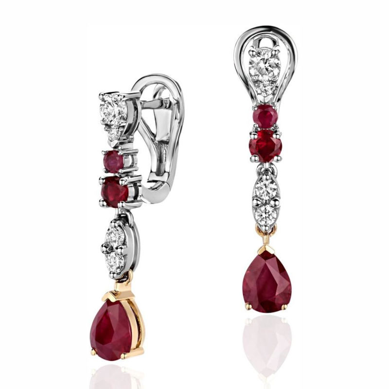 Серьги из комбинированного золота 750 пробы с рубинами и бриллиантами 01С6813980-2