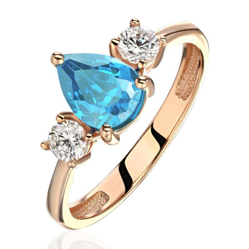 Кольцо из красного золота 585 пробы с топазом и фианитами 01К3116437-2