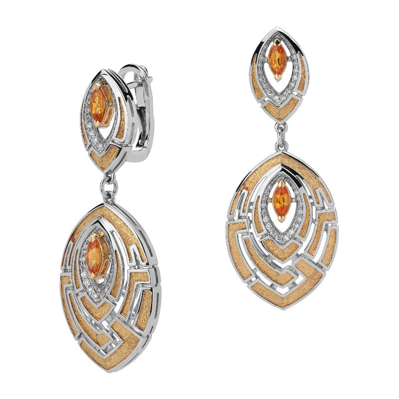 Серьги из комбинированного золота 585 пробы с сапфирами и бриллиантами 01С6613141Ж-1 Серьги из комбинированного золота 585 пробы с сапфирами и бриллиантами 01С6613141Ж-1