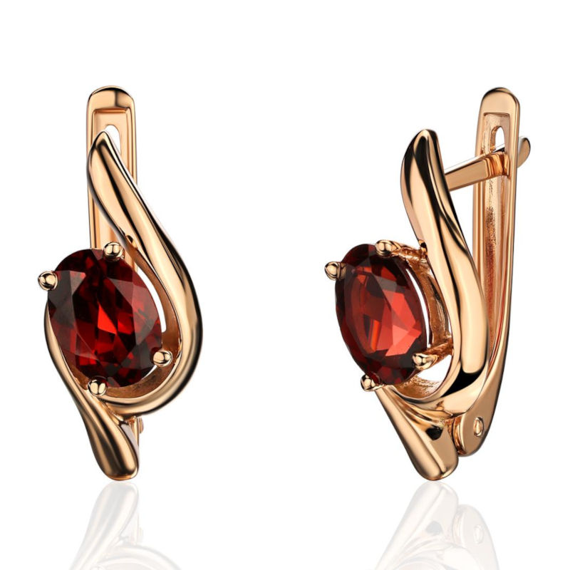 Серьги из красного золота 585 пробы с гранатом 01С3115346-2