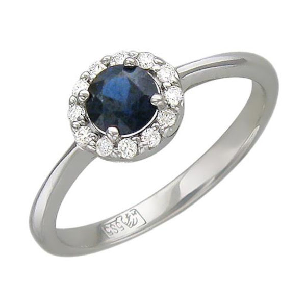 Кольцо из белого золота 585 пробы с сапфиром и бриллиантами 01К626868-1