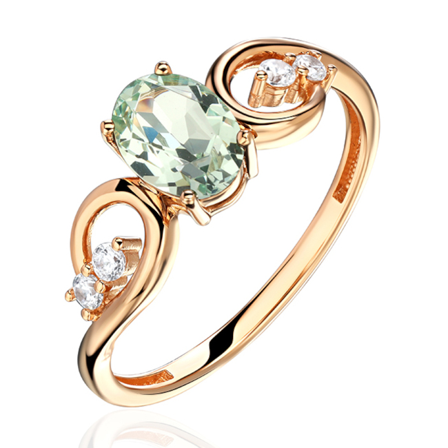 Кольцо из красного золота 585 пробы с наноситал кварцем и фианитами 01К2115339-5