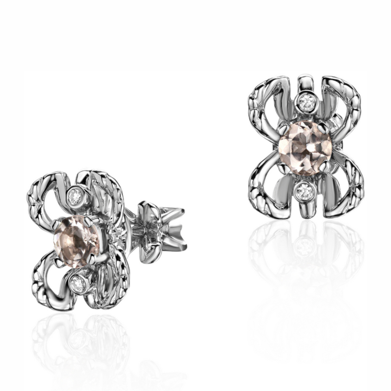 Серьги из белого золота 585 пробы с морганитом и бриллиантами 01С629681-1 Серьги из белого золота 585 пробы с морганитом и бриллиантами 01С629681-1