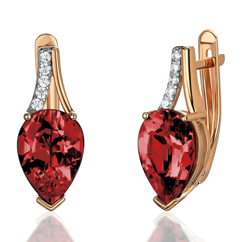 Серьги из красного золота 585 пробы с гранатами и фианитами 01С3116565Р-2
