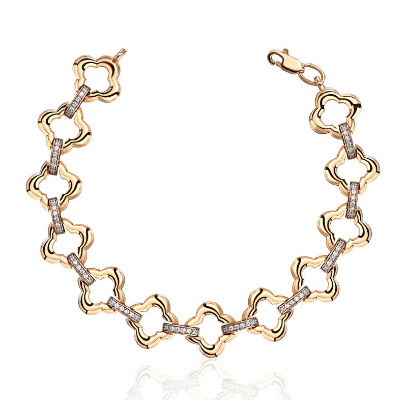 Браслет из красного золота 585 пробы с фианитами 01Б113609Р