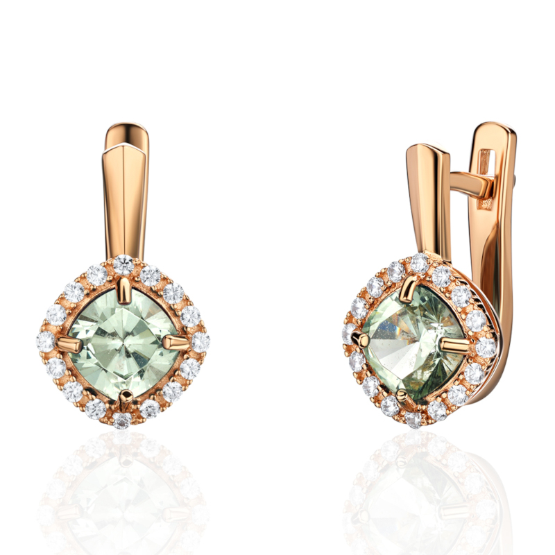 Серьги из красного золота 585 пробы с наноситал кварцем и фианитами 01С2115434-4