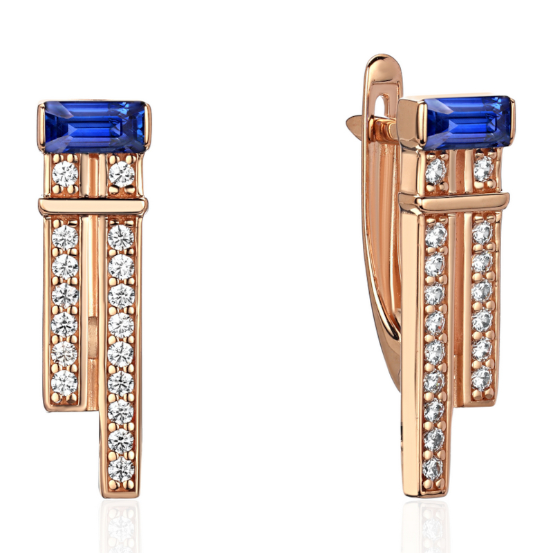 Серьги из красного золота 585 пробы с наносапфирами и фианитами 01С2116295-1