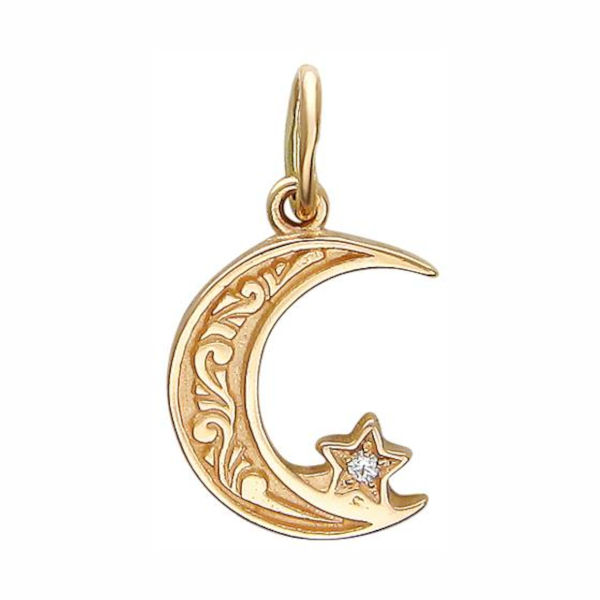 Мусульманская подвеска в виде полумесяца из красного золота 585 пробы с фианитом 01П110470