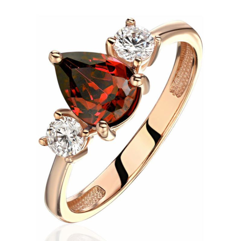 Кольцо из красного золота 585 пробы с гранатом и фианитами 01К3115337-3