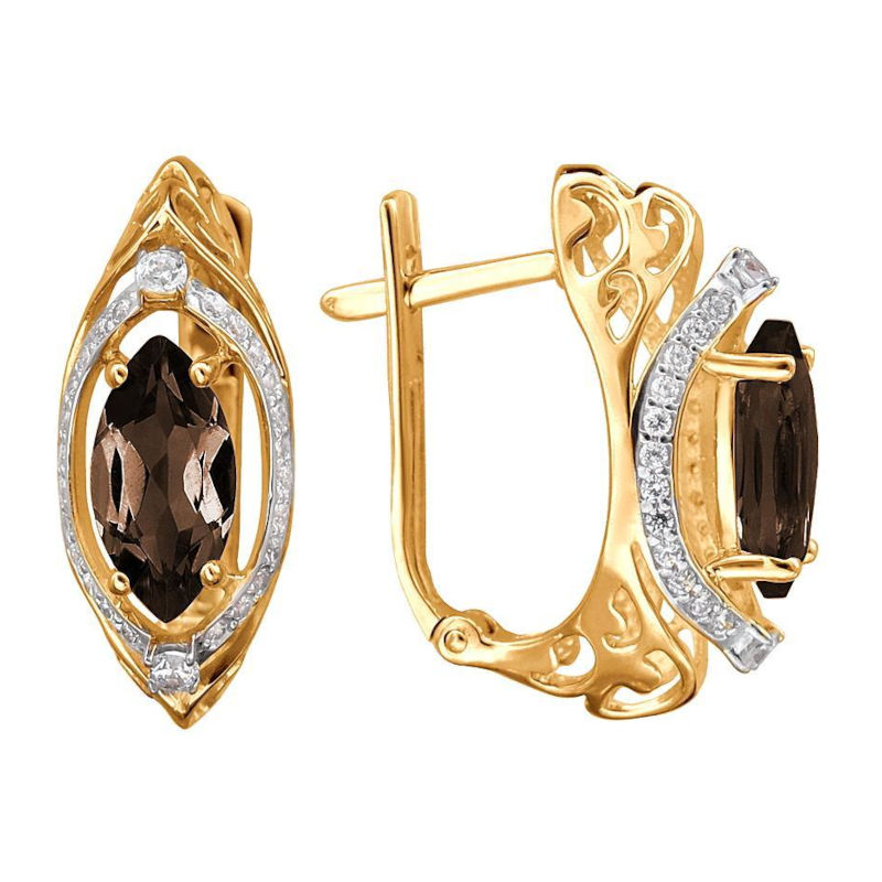 Серьги из золоченого серебра 925 пробы с фианитами и гранатами 01С3512173РА-2